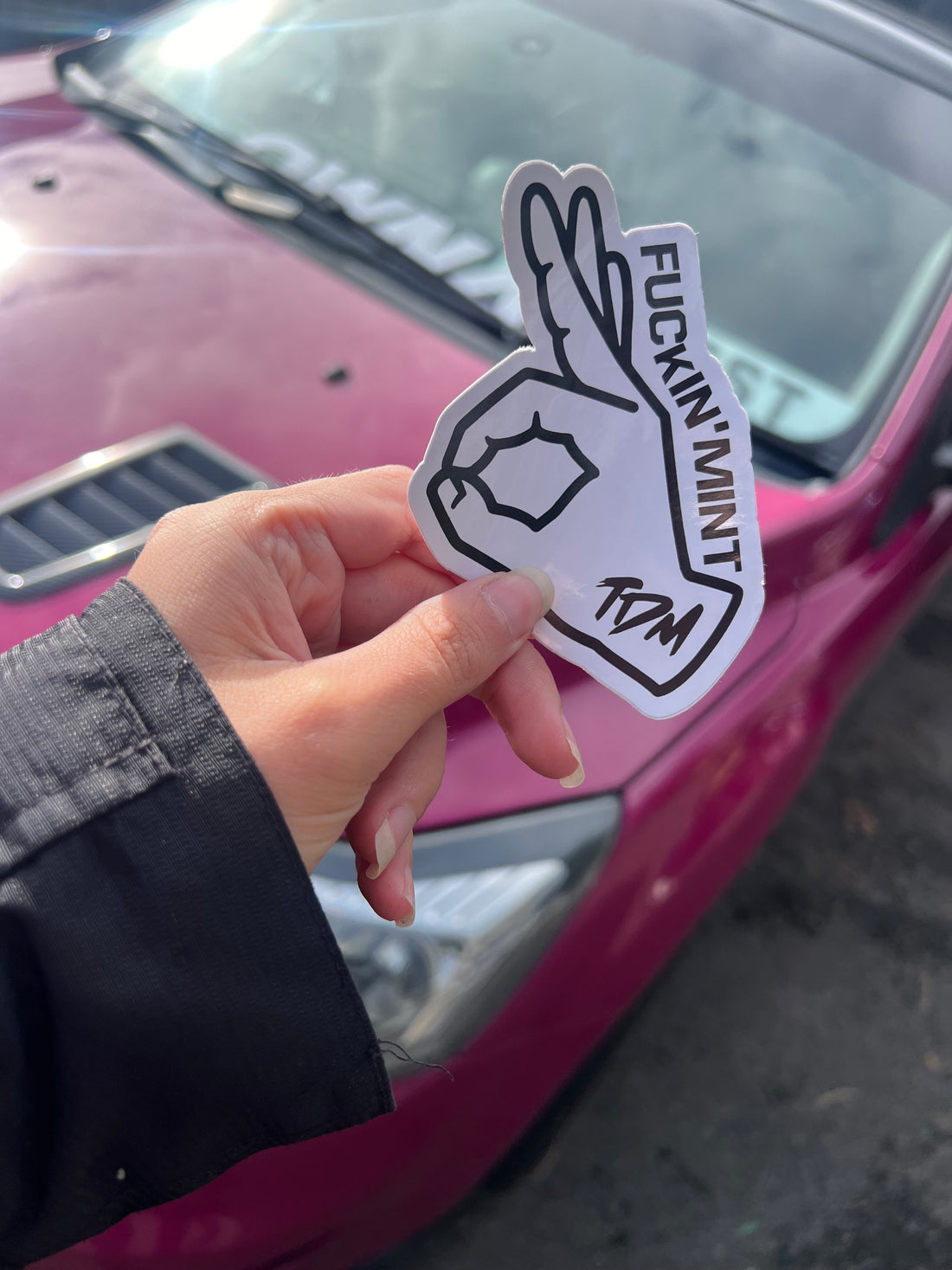 TDM "Fuckin' Mint" Hand Signal Car Sticker Decal (white)